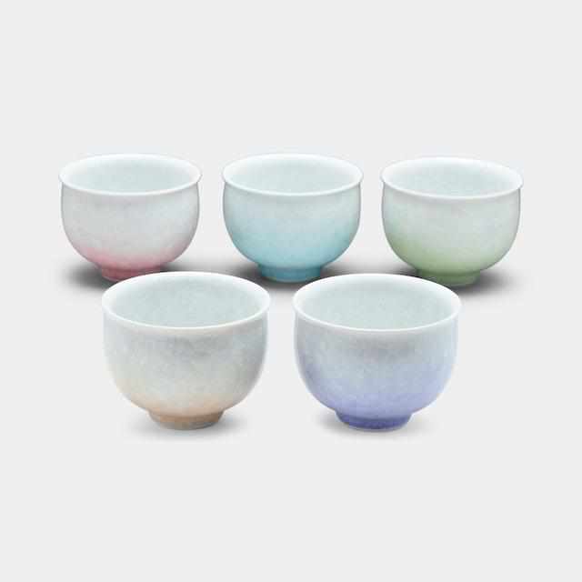 [MUG (CUP)] FIVE-COLORED FLOWER CRYSTAL TEA BOWL (5-PIECE SET) | TOUAN | KYOTO-KIYOMIZU WARES