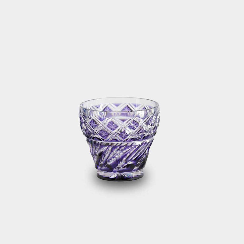 [GLASS] FREE CUP (GOLD PURPLE) IN A PAULOWNIA BOX | SATUMA VIDRO | SATSUMA CUT GLASS