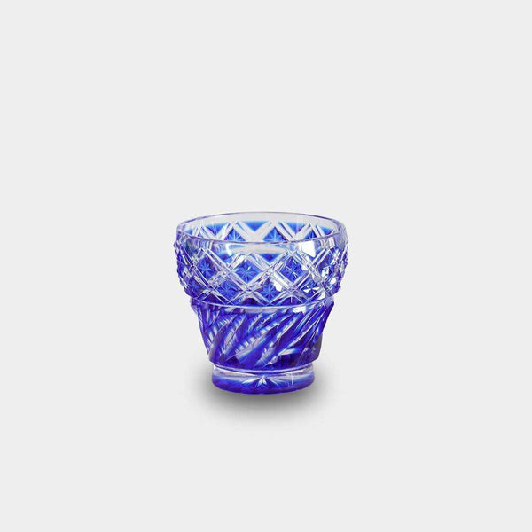 [GLASS] FREE CUP (LAPIS LAZULI) IN A PAULOWNIA BOX | SATUMA VIDRO | SATSUMA CUT GLASS