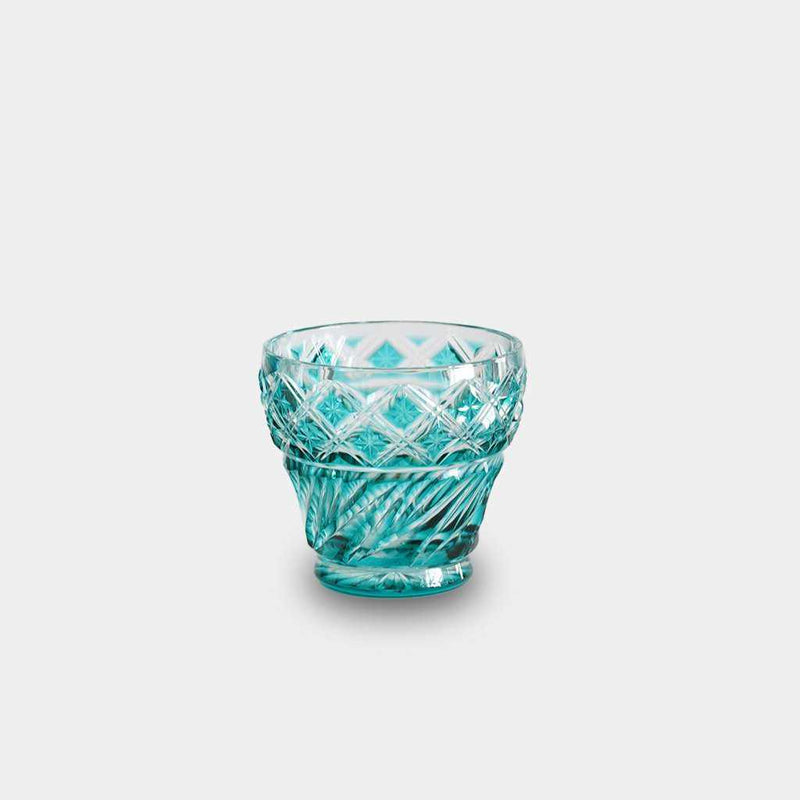 [GLASS] FREE CUP (GREEN) IN A PAULOWNIA BOX | SATUMA VIDRO | SATSUMA CUT GLASS