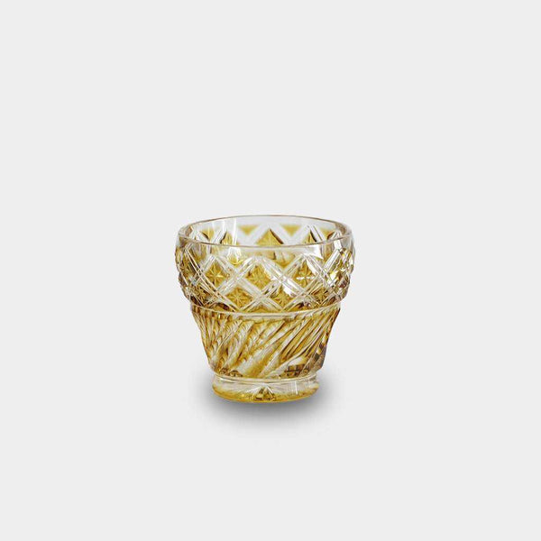 [GLASS] FREE CUP (YELLOW) IN A PAULOWNIA BOX | SATUMA VIDRO | SATSUMA CUT GLASS