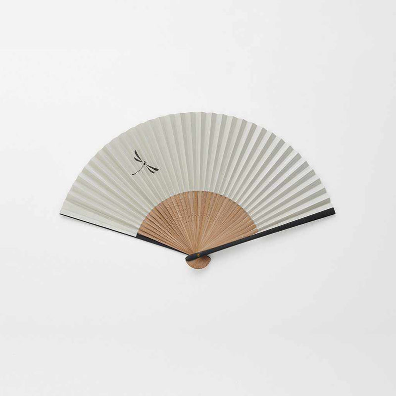 [Fan Hand Fan] Men's Paper Fan Parent และ Child Dragonfly Light Grey | Kyoto Folding Fans | Ohnishi Tsune Shoten