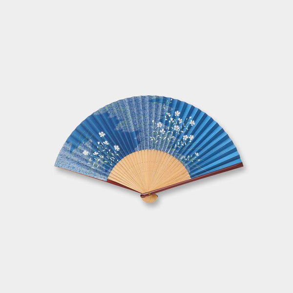[แฟนมือ] พัดลมกระดาษผู้หญิงสีขาว Dianthus Navy Blue | Kyoto Folding Fans | Ohnishi Tsune Shoten