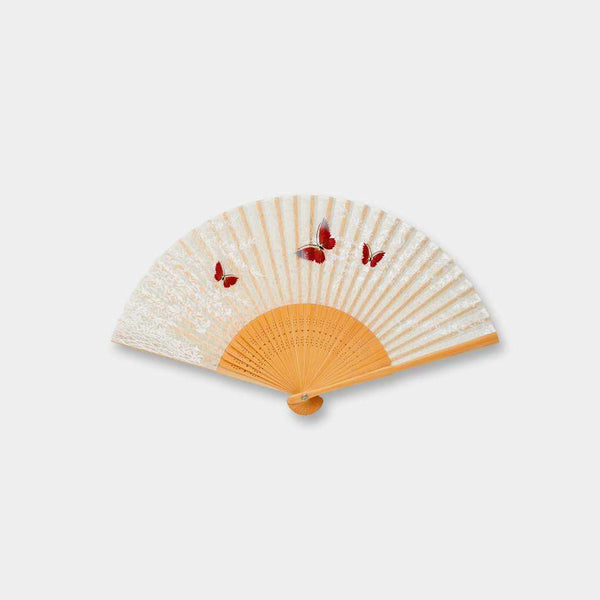 [พัดลมมือ] พัดลมผ้าไหมของผู้หญิง UNRYU PAPER BUTTERFLY สีแดง | Kyoto Folding Fans | Ohnishi Tsune Shoten