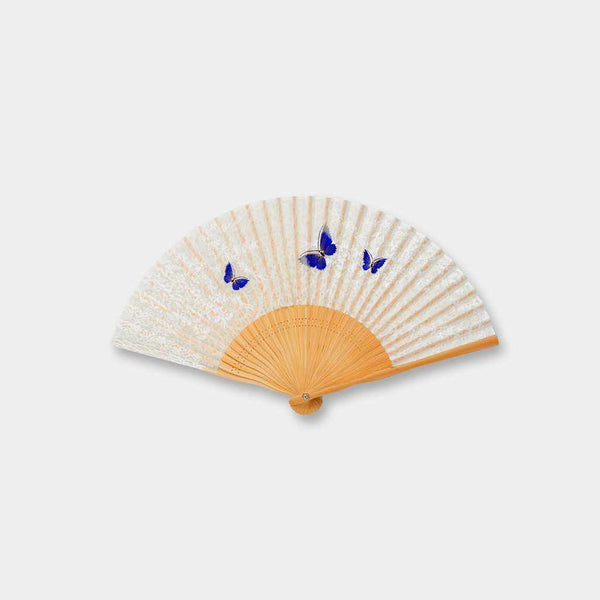 [핸드 팬] WoMen 's Silk Fan Unryu Paper Butterfly Blue | 교토 폴딩 팬