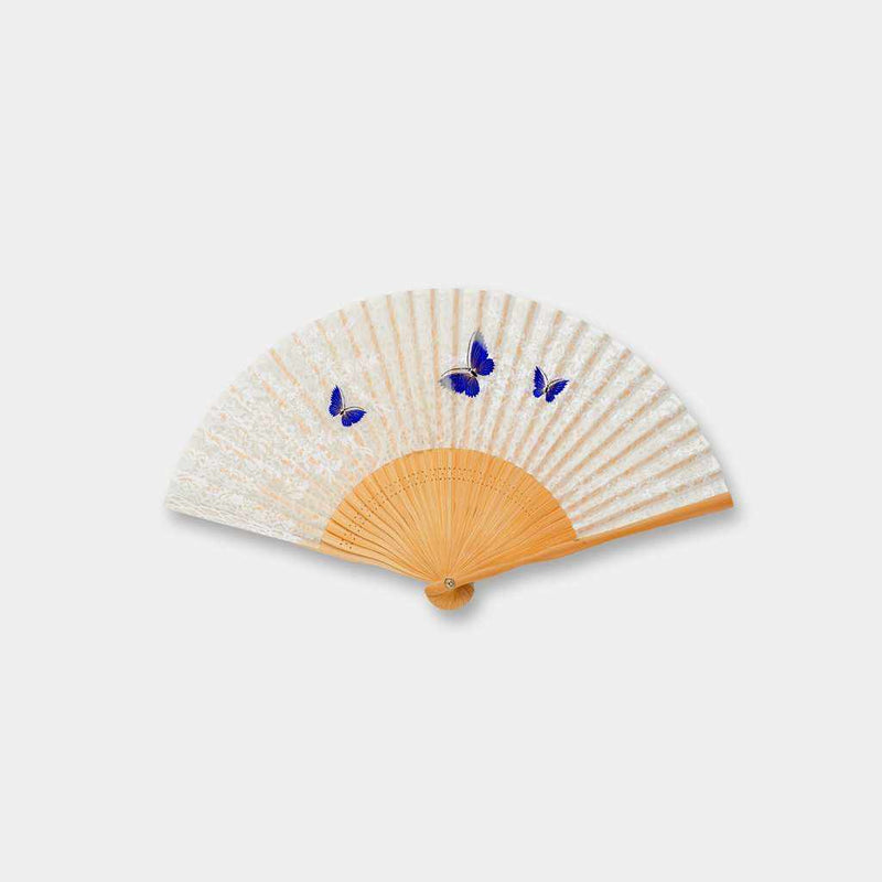 [HAND FAN] WOMEN'S SILK FAN UNRYU PAPER BUTTERFLY BLUE | KYOTO FOLDING FANS | OHNISHI TSUNE SHOTEN