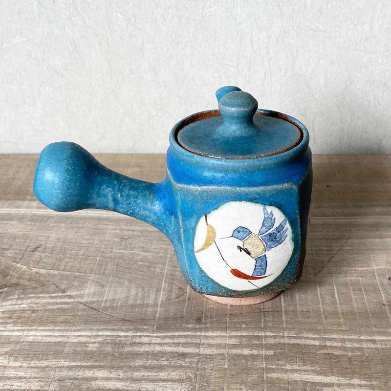 [JAPANESE TEA CUP] JAPAN BLUE AOI TORI (JAPANESE PAPER DYEING) KYUSU | KOUUN KILN | KARATSU WARES