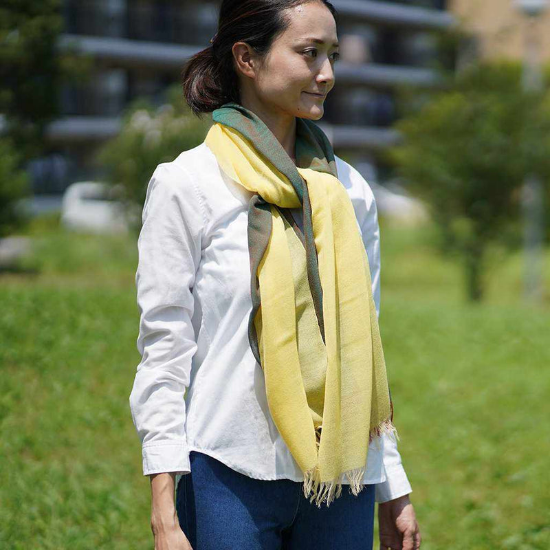 [Scarf] Stall Kasane Jorohana (สีเหลือง×สีเขียวสีเขียว) | สิ่งทอ gunnai | ฟูจิซากุระ
