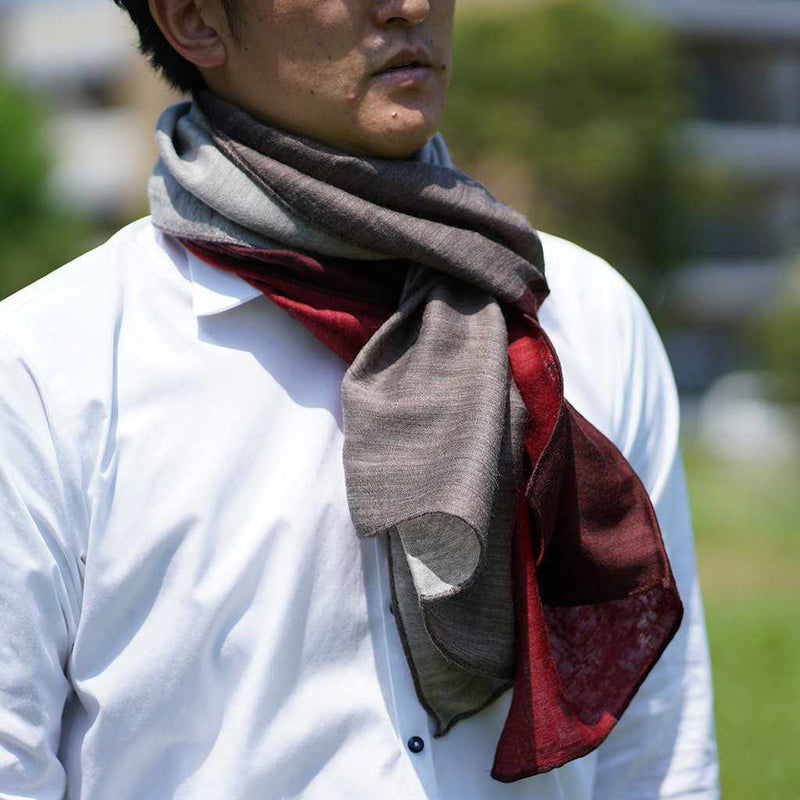 [SCARF] STALL YASURAGI ERIMAKI (RED × SAND BEIGE × WINE × BROWN) | GUNNAI TEXTILES| FUJI SAKURA