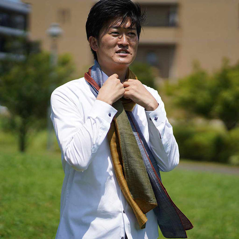 [ผ้าพันคอ] แผงขายยาซารารากิ rimaki (ทองคำ×มอสสีเขียว×ดินเผา×สีน้ำเงินสีเทา) | สิ่งทอ gunnai | ฟูจิซากุระ