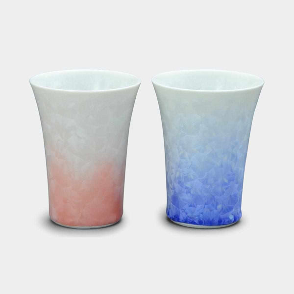 [แก้ว (ถ้วย)] ดอกไม้คริสตัล (พื้นหลังสีขาวสีน้ำเงิน) ถ้วยฟรี (ชุด 2 ชิ้น) | Touan | สินค้า Kyoto-Kiyomizu