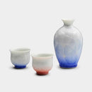 [SAKE BOTTLE] FLOWER CRYSTAL (WHITE BACKGROUND RED BLUE) SAKE SET (3-PIECE SET) | TOUAN | KYOTO-KIYOMIZU WARES