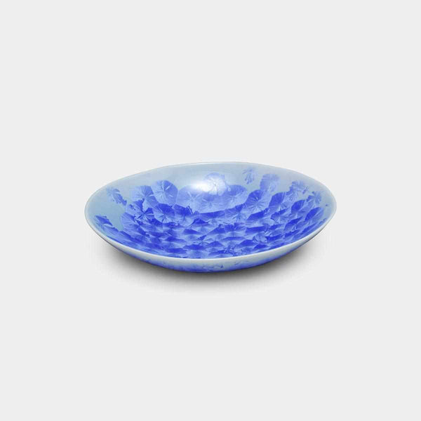 【京燒 清水燒】陶葊 花結晶 (青) 橢圓皿