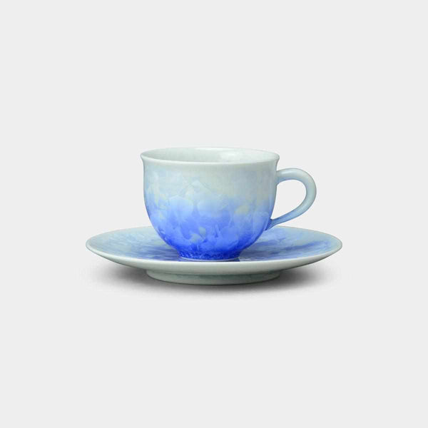 【京燒 清水燒】陶葊 花結晶 (白地青) 咖啡杯