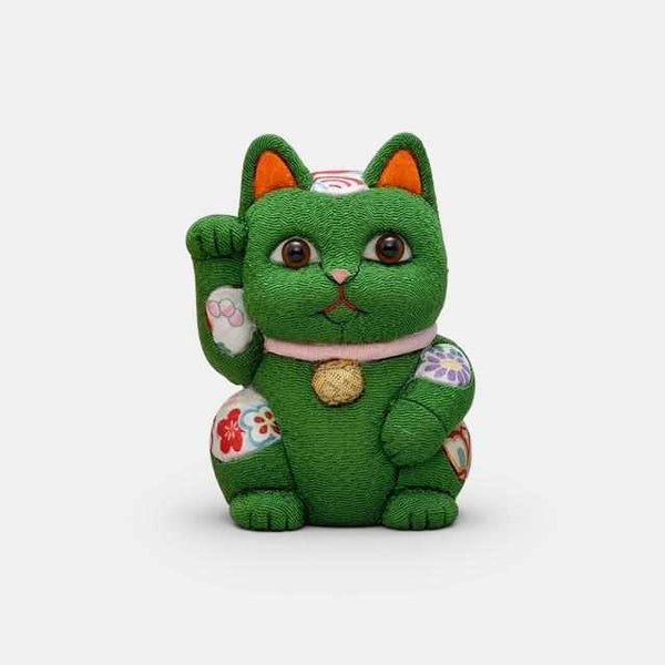 [BECKONING (LUCKY) CAT] MANEKI NEKO, FENG SHUI (GREEN) REST FATIGUE RECOVERY | EDO ART DOLLS