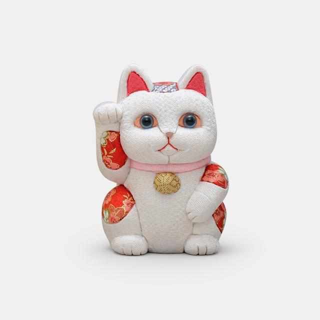 柿沼人形 白い招き猫 S
