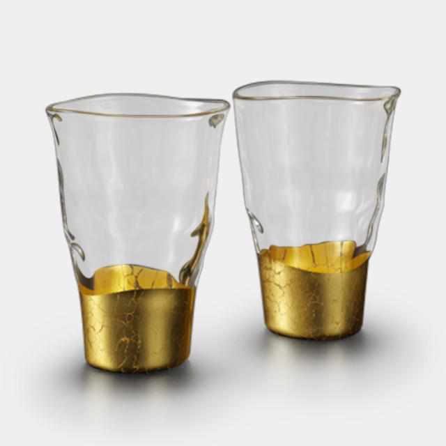 [แก้ว (ถ้วย)] แก้วแก้วเจาะ (2 ชิ้น) | Hakuichi | ใบทอง Kanazawa