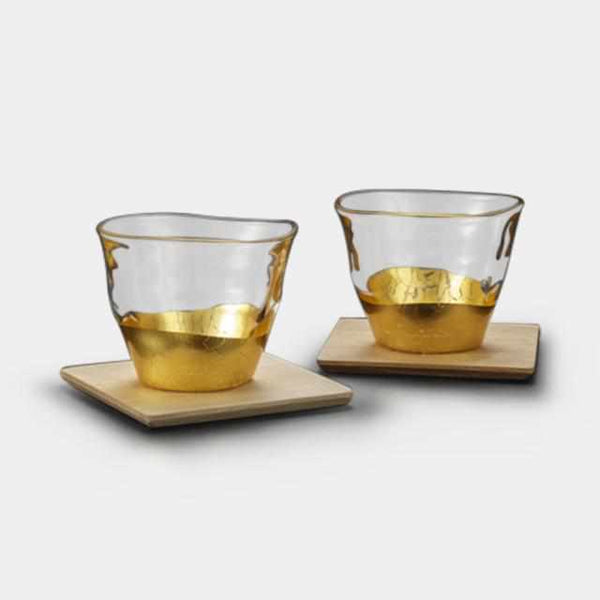 [แก้ว (ถ้วย)] การเจาะแก้วชาเย็นและรถไฟเหาะ (2 ชิ้น) | Hakuichi | ใบทอง Kanazawa