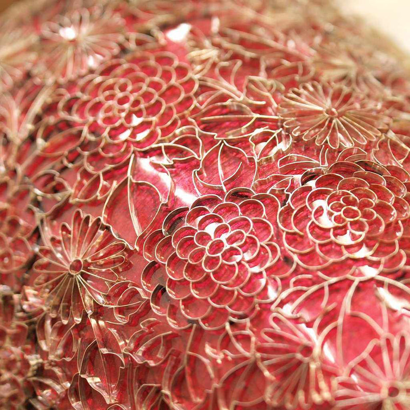 (Vase) Wired Vase 3 Ball-Shaped Red Transparent Plum Vase | Owari Cloisonne