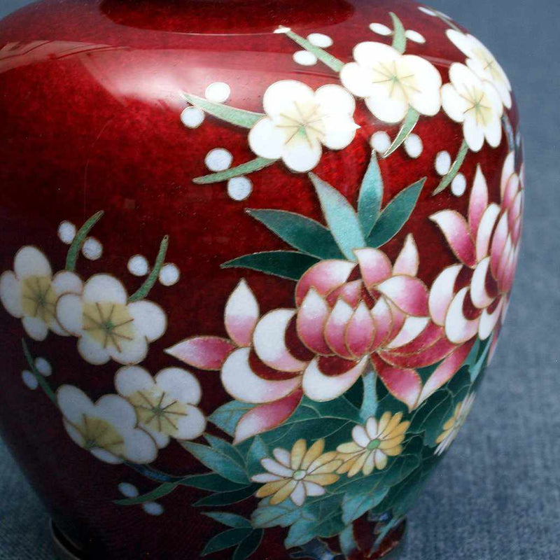 [花瓶]有線花瓶3球形紅色Toru四個紳士花瓶| Owari Cloisonne.