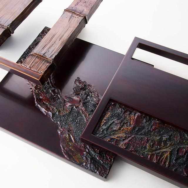 [벽면 장식 (벽면 예술)] 대나무 숲 목책 칠 병풍 시리즈 (3 점) | Wajima 칠기