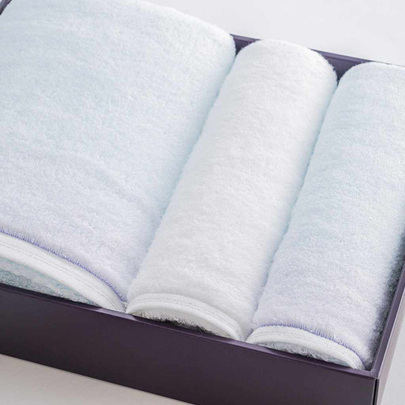 【수건】 사라 "이오도리" 1 목욕 수건 과 2 얼굴 수건 세트 (파란색 / 흰색) | 이마바리 타월