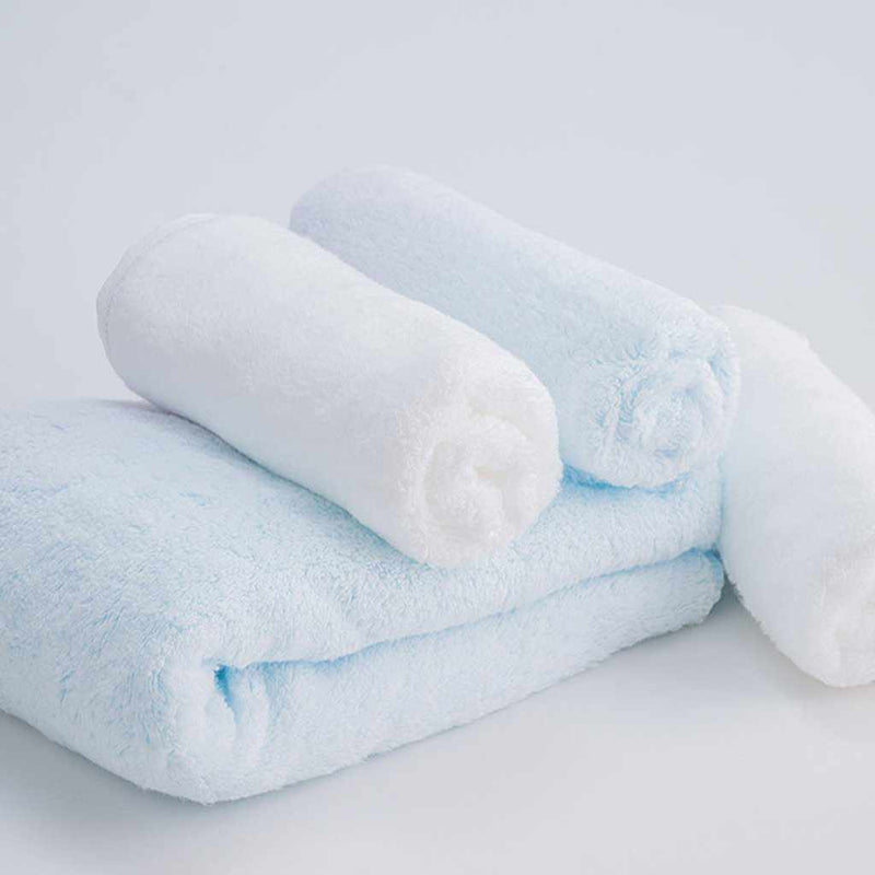 [TOWELS] "IRODORI" 1 BATH TOWEL AND 3 FACE TOWELS SET (BLUE / WHITE) | IMABARI TOWELS
