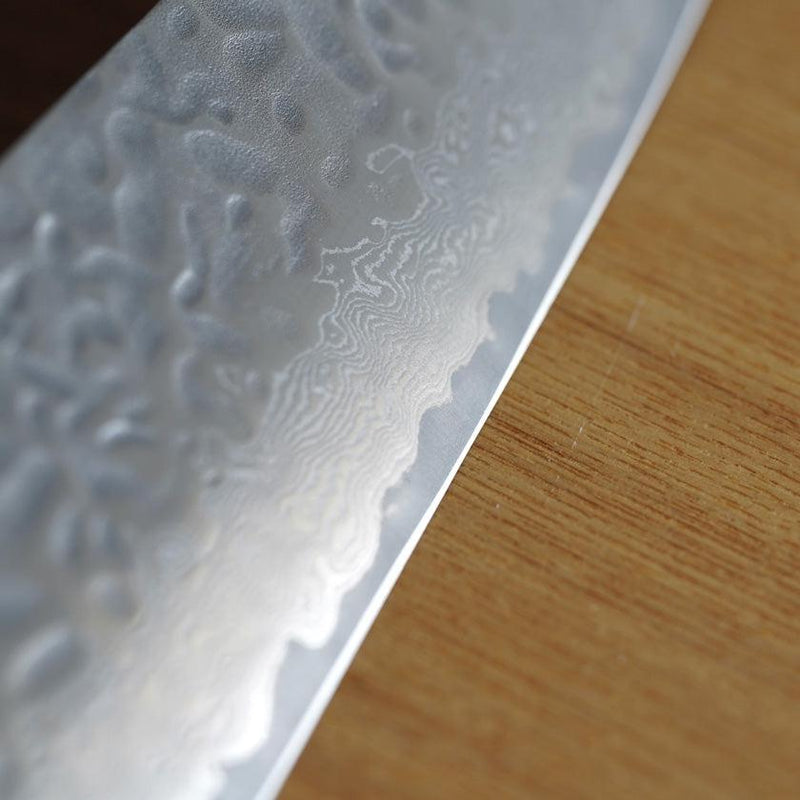 [廚房（廚師）刀] AUS10錘擊大馬士革橡木八角形手柄170 | Becos原創