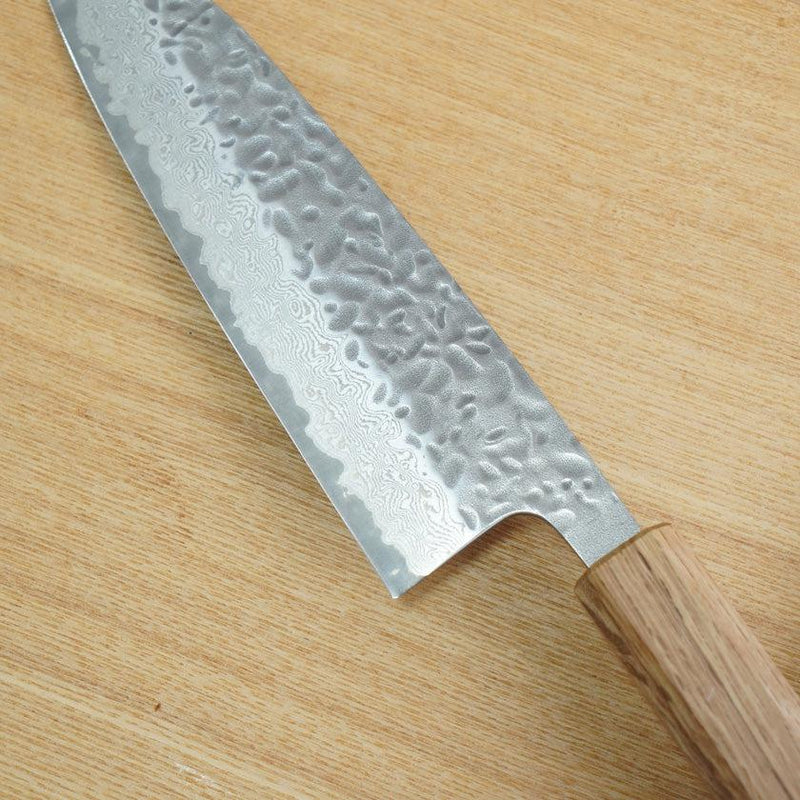 [KITCHEN (CHEF) KNIFE] AUS10 HAMMERED DAMASCUS OAK OCTAGONAL HANDLE 170 | BECOS ORIGINAL