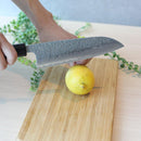 [KITCHEN (CHEF) KNIFE] AUS10 DAMASCUS INDIGO-DYED  BLACK OCTAGONAL OAK HANDLE | BECOS ORIGINAL