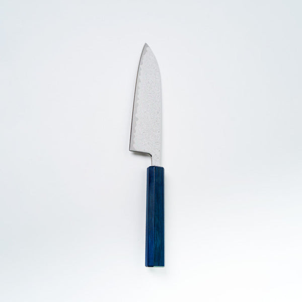 [KITCHEN (CHEF) KNIFE] V10 DAMASCUS, 31 LAYERS INDIGO-DYED BLUE OCTAGONAL OAK HANDLE | BECOS ORIGINAL