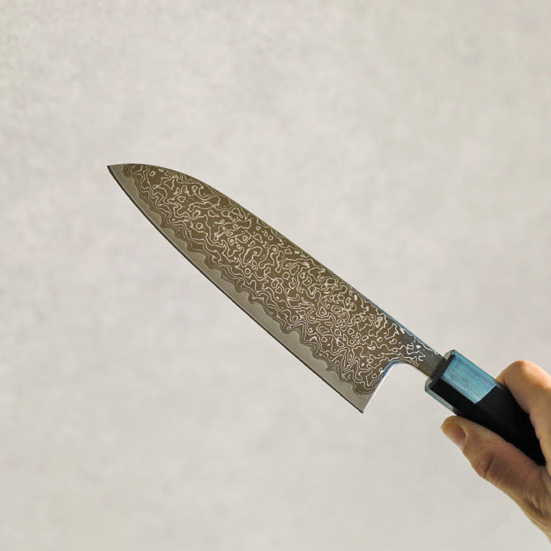 [Kitchen (Chef) Knife] V10 Damascus, 31 ชั้นด้ามจับโอ๊คแปดเหลี่ยมสีน้ำเงินย้อมสีฟ้า เป็นต้นฉบับ
