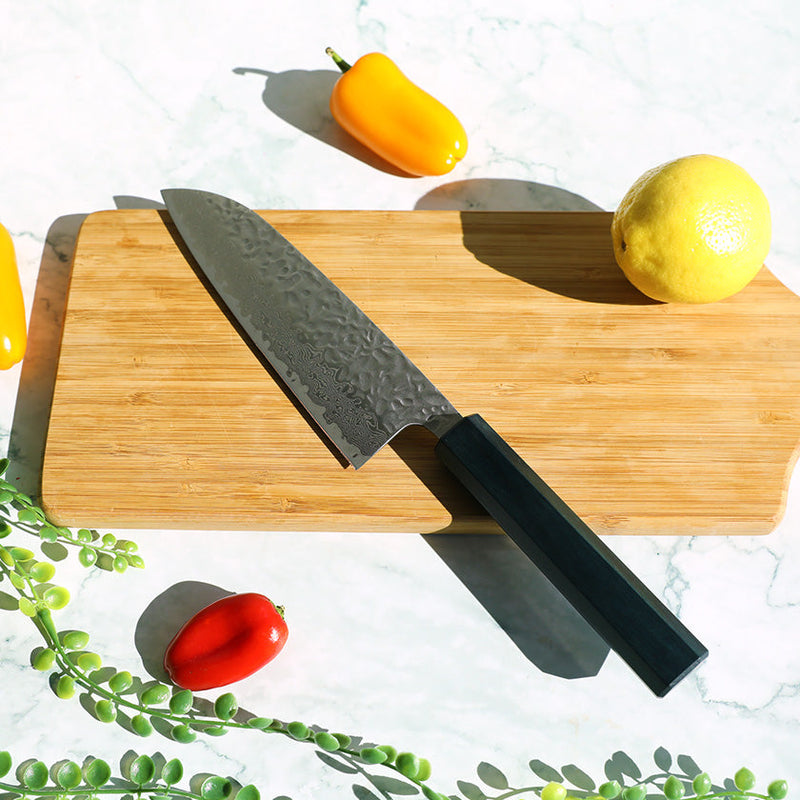 [廚房（廚師）刀] AUS10大馬士革靛藍藍色八角形橡木手柄| Becos原創
