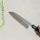 [KITCHEN (CHEF) KNIFE] AUS10 DAMASCUS INDIGO-DYED BLUE OCTAGONAL OAK HANDLE | BECOS ORIGINAL