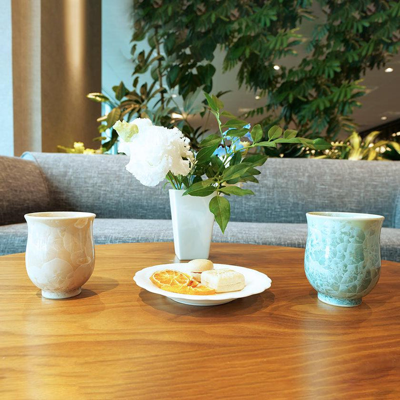 [ถ้วยชาญี่ปุ่น] ดอกไม้คริสตัล (ชาเขียว) Yunomi (ชุด 2 ชิ้น) | Touan | สินค้า Kyoto-Kiyomizu