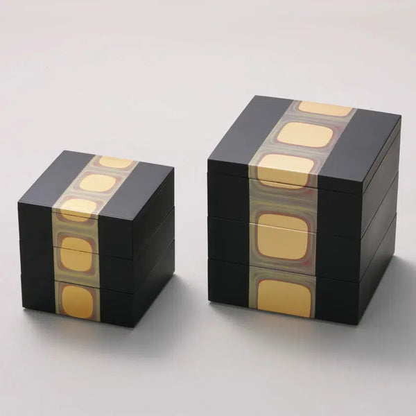 [런치 박스] 골동품 호일 3 부 (검은 색) | 카자가와 골드 리프 | 하쿠 이치