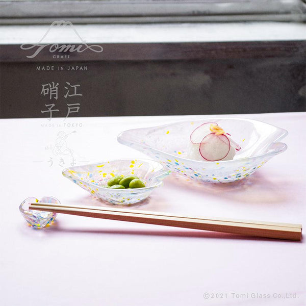 [SMALL DISH (PLATE)] UKIYO HIRARI TAMAYA SET(SMALL BOWL & SMALL PLATE & CHOPSTICK REST) | EDO GLASS | TOMI GLASS