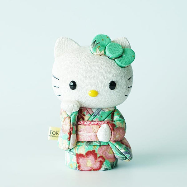 [Beckoning (Lucky) Cat] Hello Kitty (สีเขียว) | ตุ๊กตาศิลปะเอโดะ