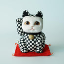 [BECKONING (LUCKING) 고양이] Maneki Neko 체크 무늬 Pattern Black (L) | 에도 아트 인형