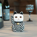 [BECKONING (LUCKING) 고양이] Maneki Neko 체크 무늬 Pattern Black (L) | 에도 아트 인형