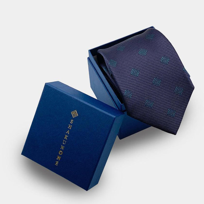 [tie] Shakunone โลโก้ดั้งเดิมสีน้ำเงินเข้มสีฟ้า | ผ้าไหมญี่ปุ่น