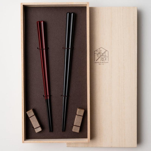 [Chopsticks] Pair Kokutan Pentagon กับ Chopstick Rest (21.5, 23.0 ซม.) | Wakasa Lacquerware