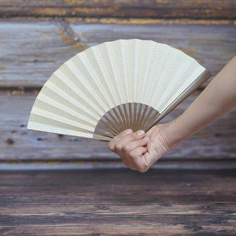 [แฟนมือ] Shark Woman Komon White Karaki Bamboo | Fankindo Fukatsu Hand Fan | เอโดะพับพัดลม