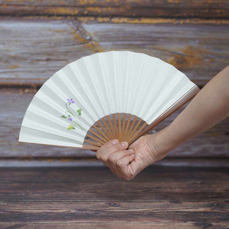 [แฟนมือ] ภาพวาดของผู้หญิง Sumire White Karaki Bamboo | Fankindo Fukatsu Hand Fan | เอโดะพับพัดลม