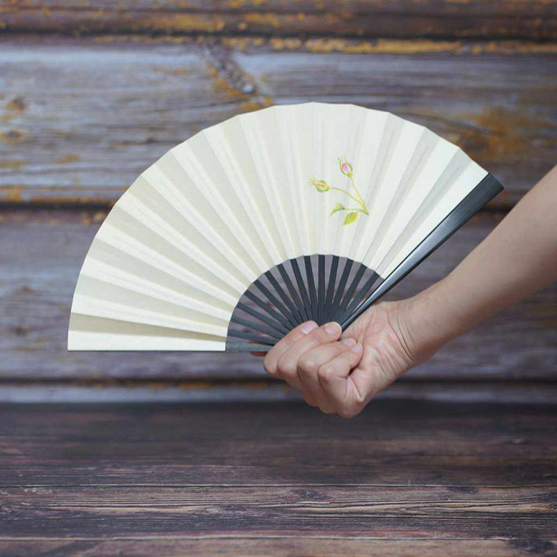 [Hand Fan] ภาพวาดของผู้หญิงช่อสีเขียวต้มสีดำ | Fankindo Fukatsu Hand Fan | เอโดะพับพัดลม