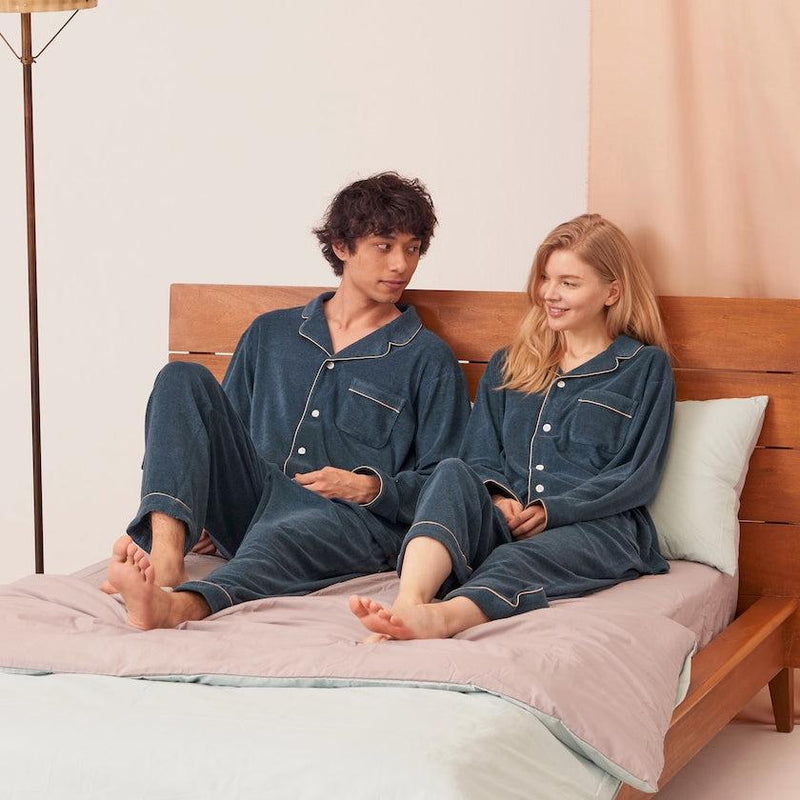 [Pajama] 면화 양모 파일 청록색 설정 | 재봉