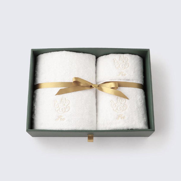 [毛巾]有機棉浴巾和麵巾和毛巾1件每件禮品套裝（金色帶）|縫紉