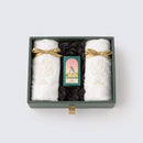 [毛巾] 2個有機棉毛巾和1個優質浴油豪華花禮物套件（金色絲帶）|縫紉