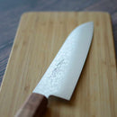 [KITCHEN (CHEF) KNIFE] HIGH CARBON STAINLESS STEEL INTERCUTTING POLISHED DAMASCUS SANTOKU KNIFE 180MM OAK OCTAGONAL PATTERN-KAKISHIBU FINISH- | SAKAI FORGED BLADES|YAMAWAKI CUTLERY