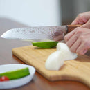 [KITCHEN (CHEF) KNIFE] HIGH CARBON STAINLESS STEEL INTERCUTTING POLISHED DAMASCUS SANTOKU KNIFE 180MM OAK OCTAGONAL PATTERN-KAKISHIBU FINISH- | SAKAI FORGED BLADES|YAMAWAKI CUTLERY